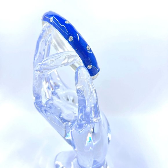 NWOT - Blue Enameled Clear Rhinestone Silver Tone Hinge Bracelet - Picture 1 of 5